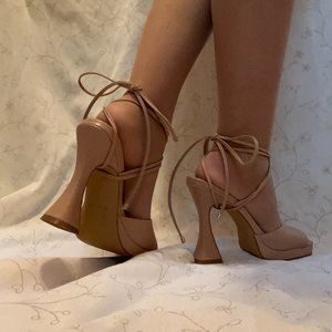 ALDO NUDE FLARE LACE UP HEELS